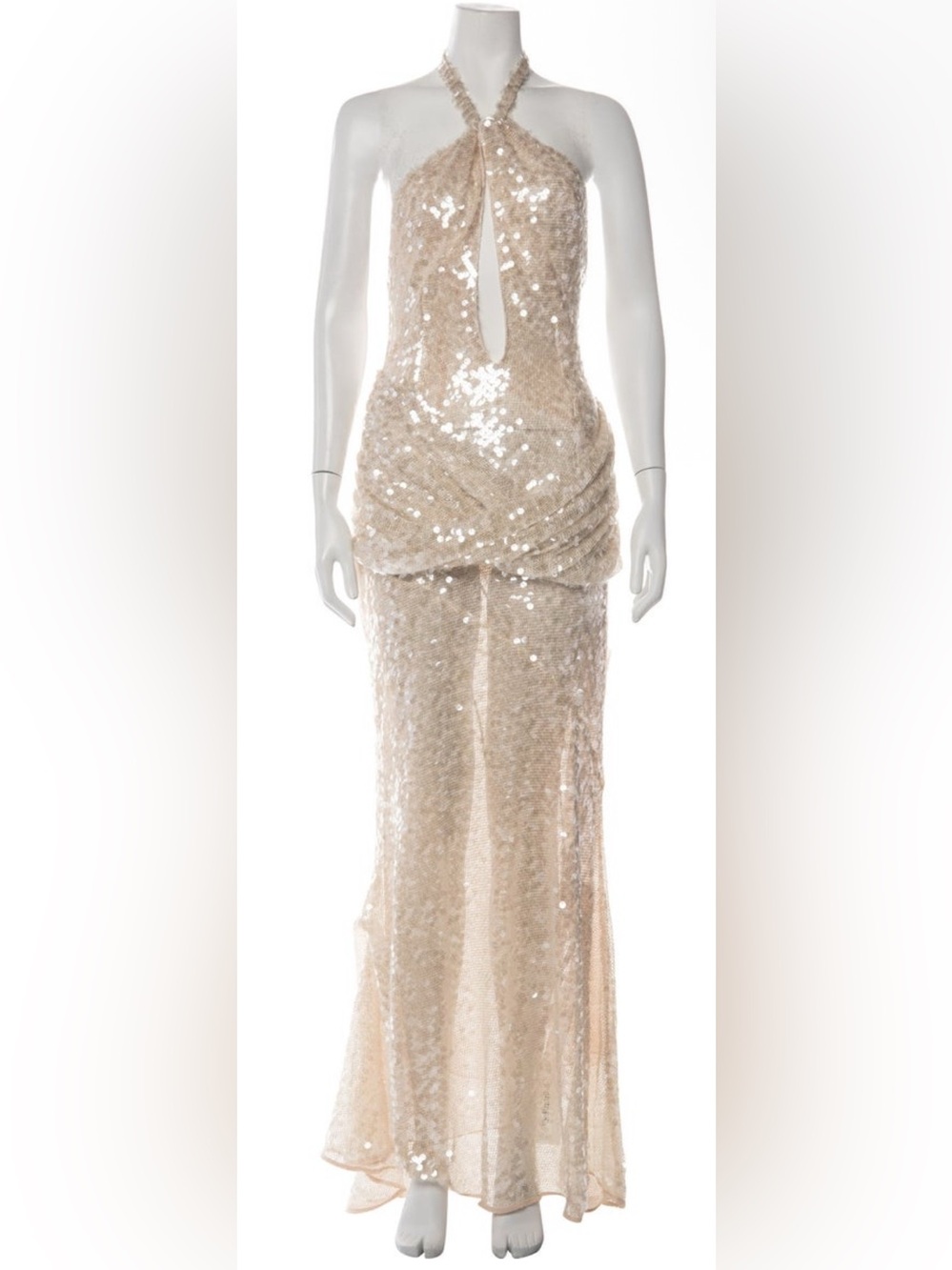 For Love & Lemons Champagne Sequin Halter Maxi Skirt